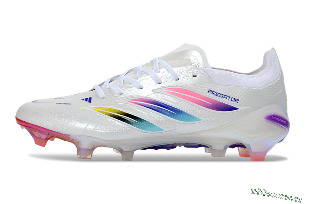 Unisex Adidas Predator 26 Elite FG Firm Ground Low-Tops Football Boots - White/Iridescent/Multicolor 0