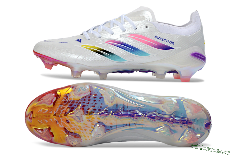 Unisex Adidas Predator 26 Elite FG Firm Ground Low-Tops Football Boots - White/Iridescent/Multicolor 1