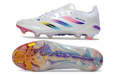 Unisex Adidas Predator 26 Elite FG Firm Ground Low-Tops Football Boots - White/Iridescent/Multicolor