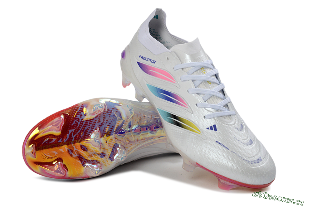 Unisex Adidas Predator 26 Elite FG Firm Ground Low-Tops Football Boots - White/Iridescent/Multicolor 3