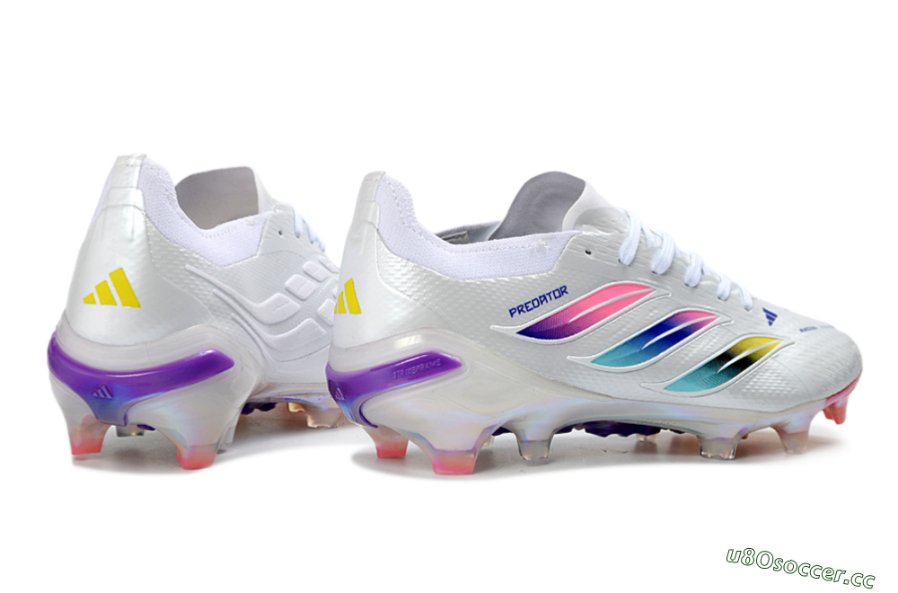 Unisex Adidas Predator 26 Elite FG Firm Ground Low-Tops Football Boots - White/Iridescent/Multicolor 6