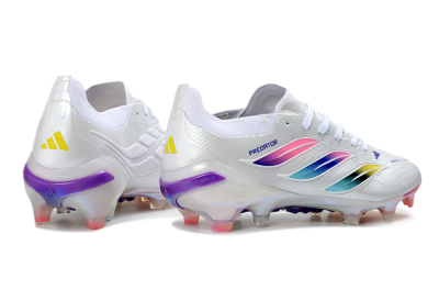 Unisex Adidas Predator 26 Elite FG Firm Ground Low-Tops Football Boots - White/Iridescent/Multicolor