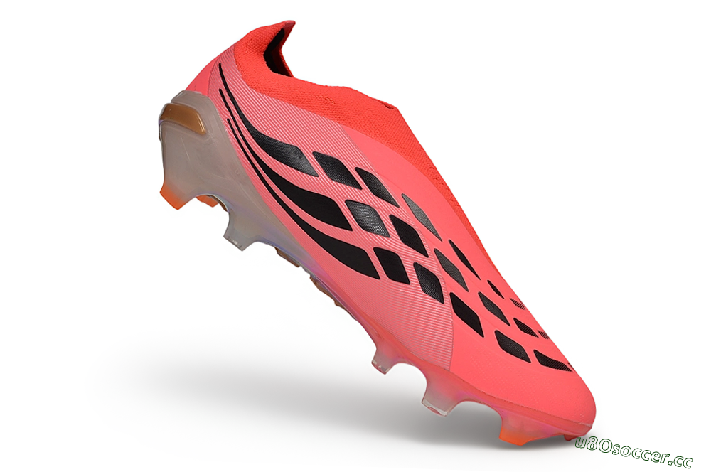 Unisex Adidas Predator 26 Elite Laceless FG Firm Ground Low-Tops Football Boots - Pink/Solar Pink/Metallic Silver 5