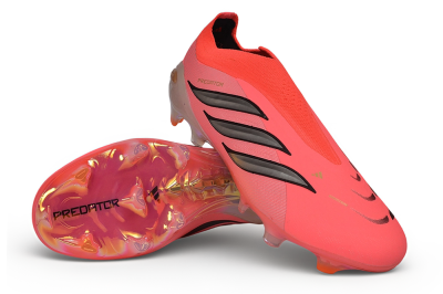 Unisex Adidas Predator 26 Elite Laceless FG Firm Ground Low-Tops Football Boots - Pink/Solar Pink/Metallic Silver