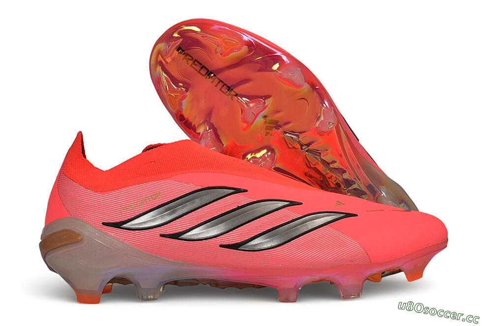 Unisex Adidas Predator 26 Elite Laceless FG Firm Ground Low-Tops Football Boots - Pink/Solar Pink/Metallic Silver 2