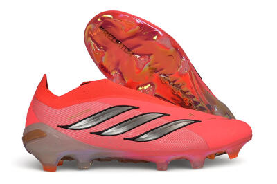 Unisex Adidas Predator 26 Elite Laceless FG Firm Ground Low-Tops Football Boots - Pink/Solar Pink/Metallic Silver