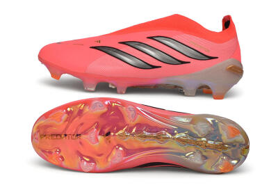 Unisex Adidas Predator 26 Elite Laceless FG Firm Ground Low-Tops Football Boots - Pink/Solar Pink/Metallic Silver