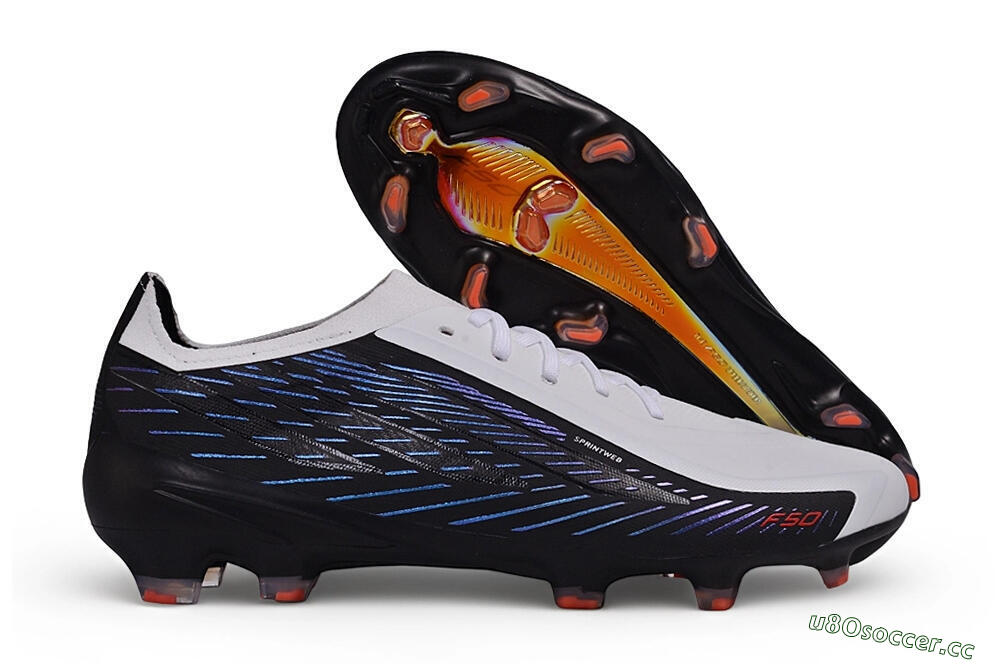 Unisex Adidas F50 Hyperfast Elite Laceless FG Firm Ground Low-Tops Football Boots - White/Core Black/Solar Blue 2