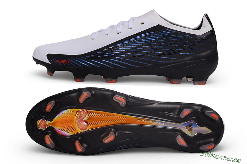 Unisex Adidas F50 Hyperfast Elite Laceless FG Firm Ground Low-Tops Football Boots - White/Core Black/Solar Blue 1
