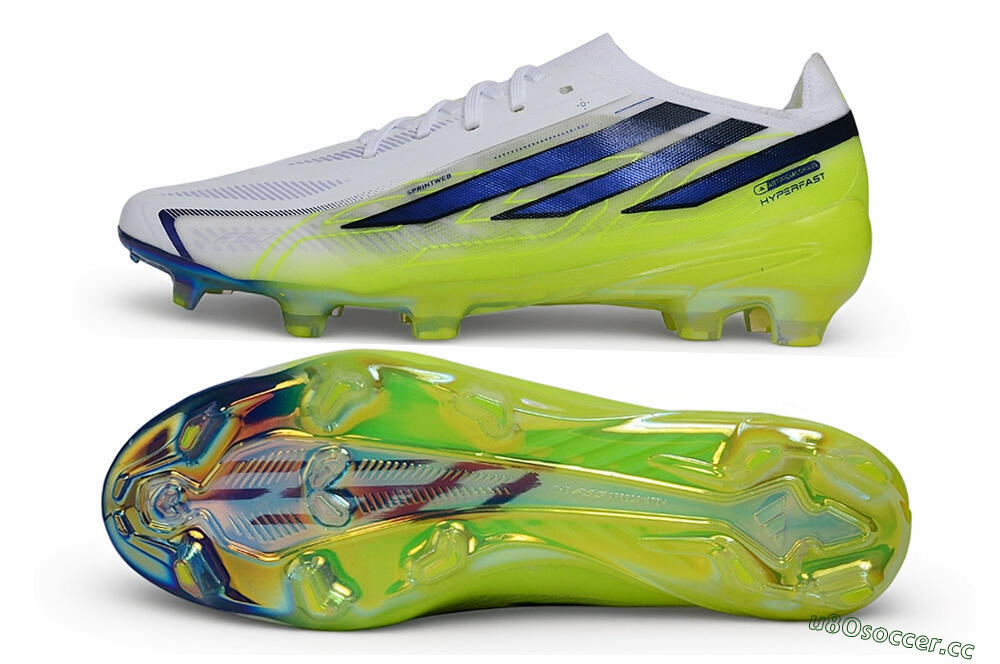 Unisex Adidas F50 Hyperfast Elite Laceless FG Firm Ground Low-Tops Football Boots - White/Cloud White/Solar Yellow 1