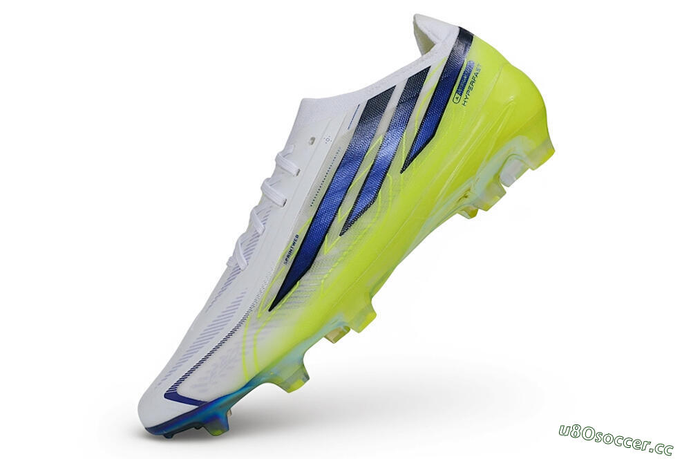 Unisex Adidas F50 Hyperfast Elite Laceless FG Firm Ground Low-Tops Football Boots - White/Cloud White/Solar Yellow 5