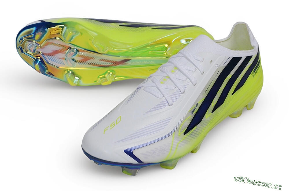 Unisex Adidas F50 Hyperfast Elite Laceless FG Firm Ground Low-Tops Football Boots - White/Cloud White/Solar Yellow 3