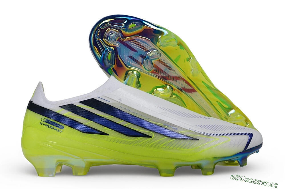 Unisex Adidas F50 Hyperfast Elite Laceless FG Firm Ground Low-Tops Football Boots - White/White/Solar Yellow 2