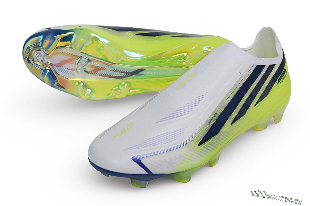 Unisex Adidas F50 Hyperfast Elite Laceless FG Firm Ground Low-Tops Football Boots - White/White/Solar Yellow 3