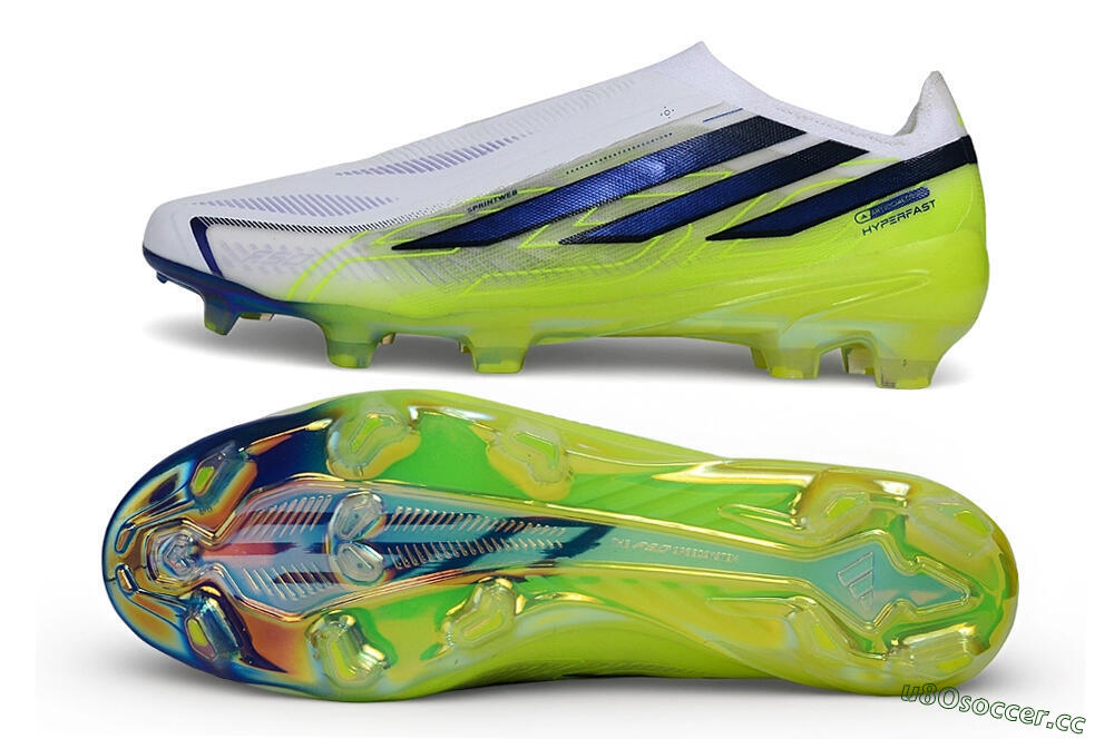 Unisex Adidas F50 Hyperfast Elite Laceless FG Firm Ground Low-Tops Football Boots - White/White/Solar Yellow 1