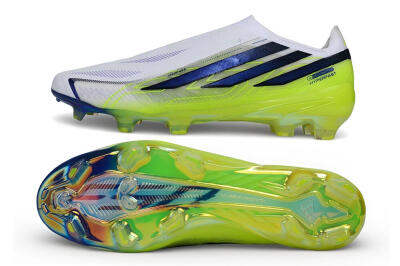 Unisex Adidas F50 Hyperfast Elite Laceless FG Firm Ground Low-Tops Football Boots - White/White/Solar Yellow