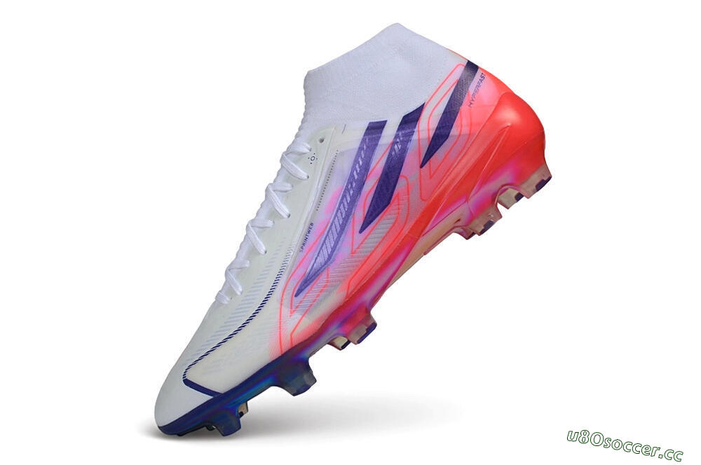 Unisex Adidas F50 Hyperfast Elite Laceless FG Firm Ground Low-Tops Football Boots - White/Solar Red/Lucid Blue 5