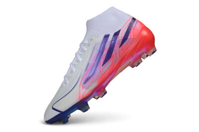 Unisex Adidas F50 Hyperfast Elite Laceless FG Firm Ground Low-Tops Football Boots - White/Solar Red/Lucid Blue