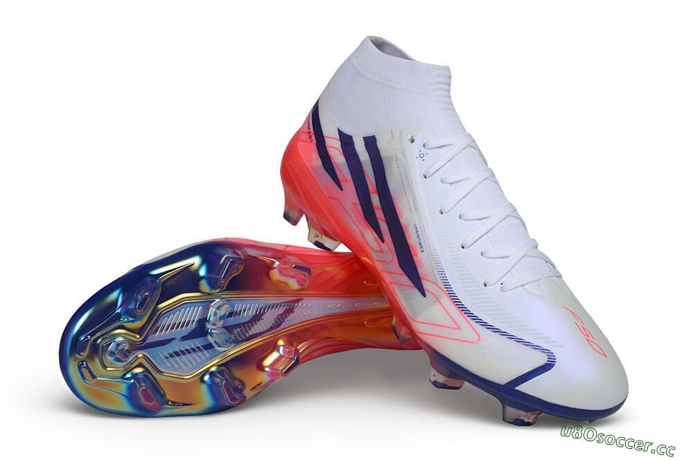 Unisex Adidas F50 Hyperfast Elite Laceless FG Firm Ground Low-Tops Football Boots - White/Solar Red/Lucid Blue 3