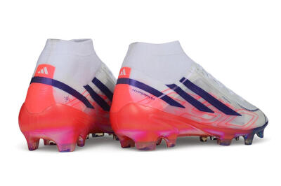 Unisex Adidas F50 Hyperfast Elite Laceless FG Firm Ground Low-Tops Football Boots - White/Solar Red/Lucid Blue