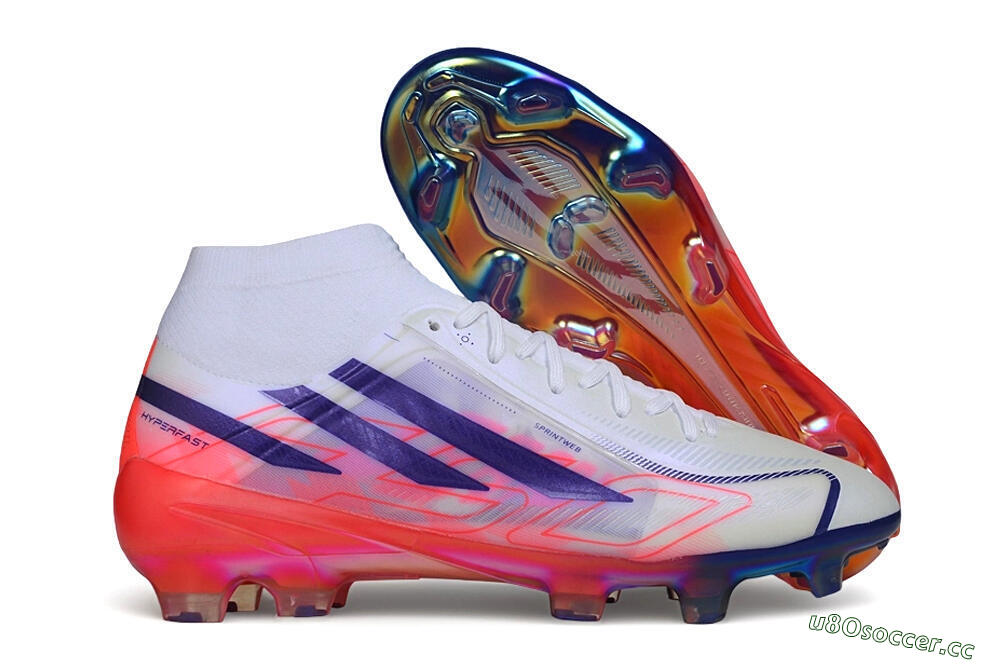 Unisex Adidas F50 Hyperfast Elite Laceless FG Firm Ground Low-Tops Football Boots - White/Solar Red/Lucid Blue 2