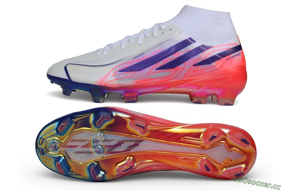 Unisex Adidas F50 Hyperfast Elite Laceless FG Firm Ground Low-Tops Football Boots - White/Solar Red/Lucid Blue 1