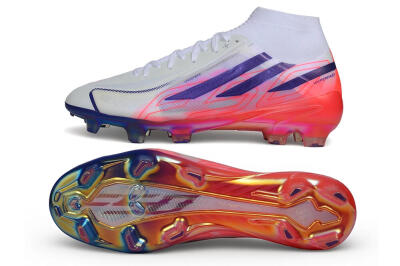 Unisex Adidas F50 Hyperfast Elite Laceless FG Firm Ground Low-Tops Football Boots - White/Solar Red/Lucid Blue