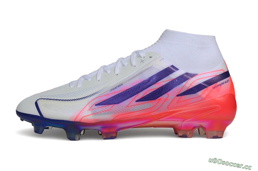 Unisex Adidas F50 Hyperfast Elite Laceless FG Firm Ground Low-Tops Football Boots - White/Solar Red/Lucid Blue 0