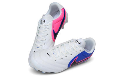 Men's Nike Tiempo Ligera Pro FG Firm Ground Low-Tops Football Boots - White/Royal Blue/Hyper Pink