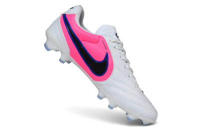 Men's Nike Tiempo Ligera Pro FG Firm Ground Low-Tops Football Boots - White/Royal Blue/Hyper Pink