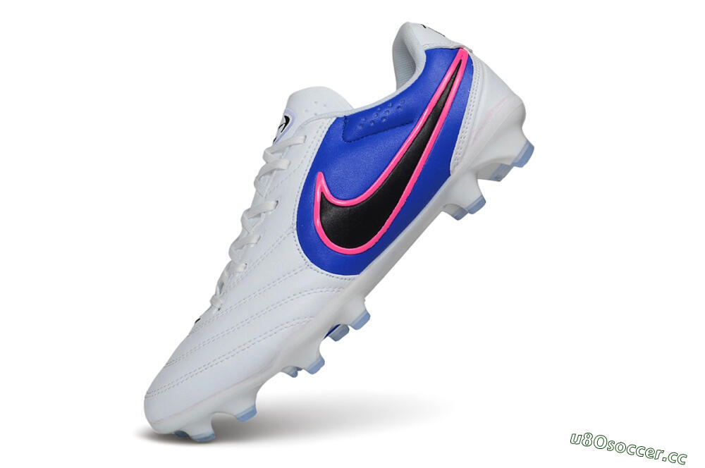 Men's Nike Tiempo Ligera Pro FG Firm Ground Low-Tops Football Boots - White/Royal Blue/Hyper Pink 5