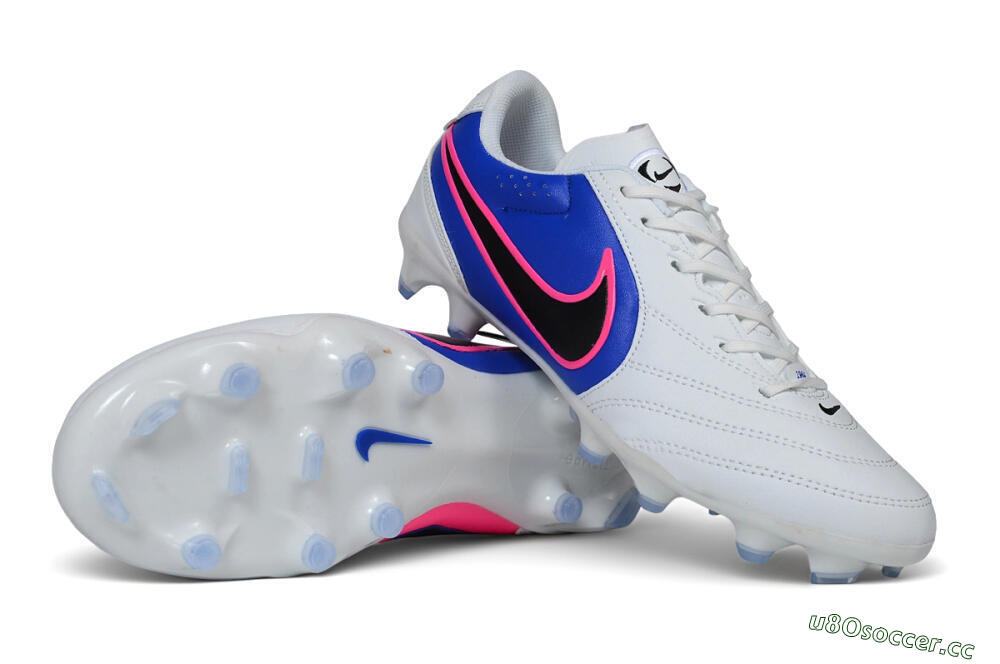 Men's Nike Tiempo Ligera Pro FG Firm Ground Low-Tops Football Boots - White/Royal Blue/Hyper Pink 1