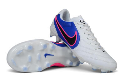 Men's Nike Tiempo Ligera Pro FG Firm Ground Low-Tops Football Boots - White/Royal Blue/Hyper Pink