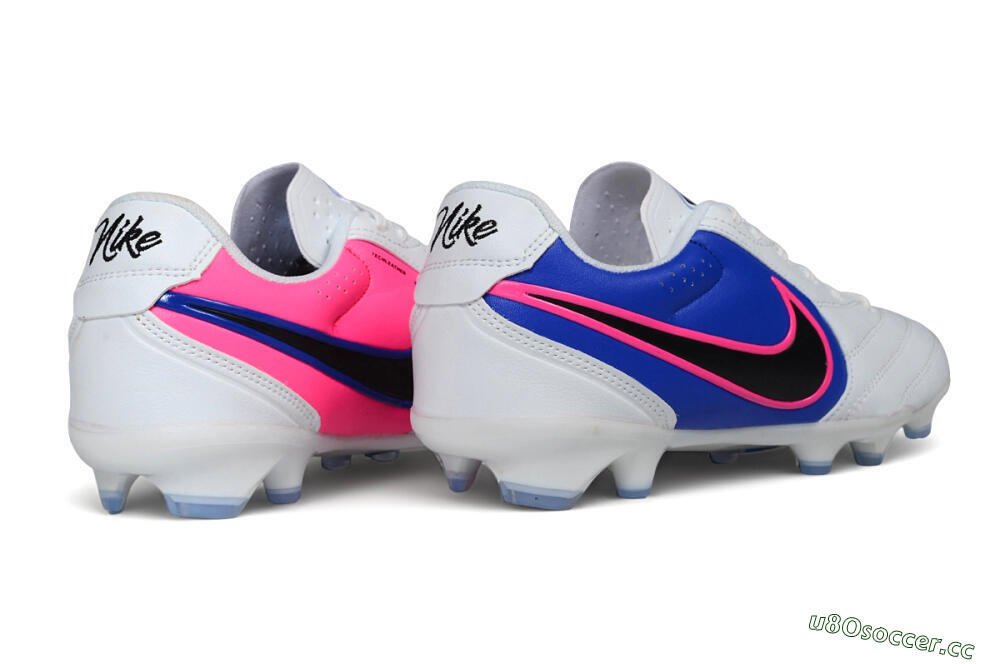 Men's Nike Tiempo Ligera Pro FG Firm Ground Low-Tops Football Boots - White/Royal Blue/Hyper Pink 6