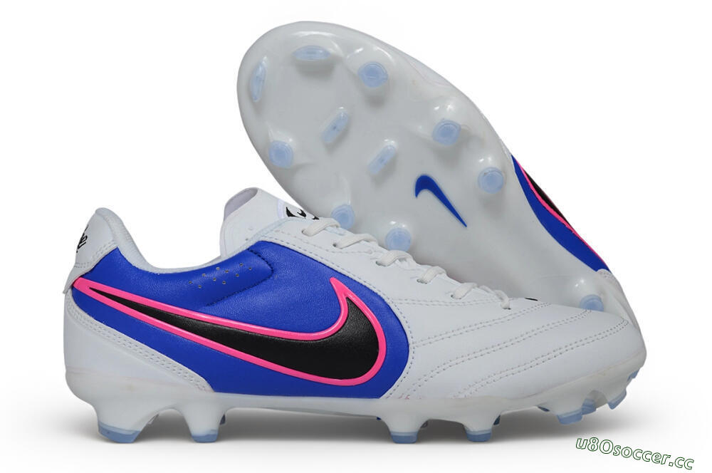 Men's Nike Tiempo Ligera Pro FG Firm Ground Low-Tops Football Boots - White/Royal Blue/Hyper Pink 2