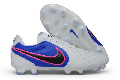Men's Nike Tiempo Ligera Pro FG Firm Ground Low-Tops Football Boots - White/Royal Blue/Hyper Pink