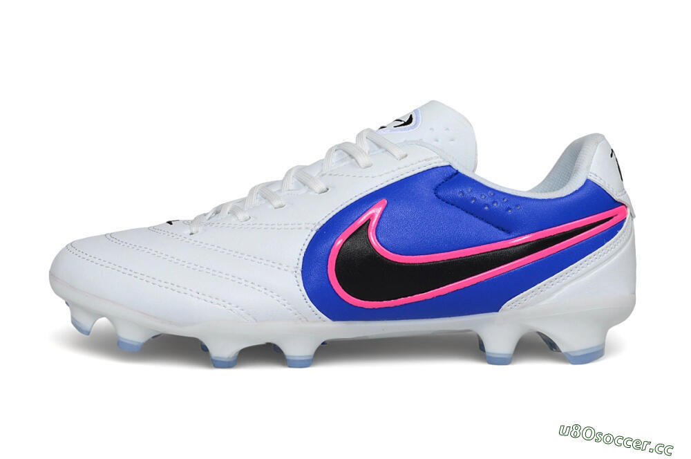 Men's Nike Tiempo Ligera Pro FG Firm Ground Low-Tops Football Boots - White/Royal Blue/Hyper Pink 0