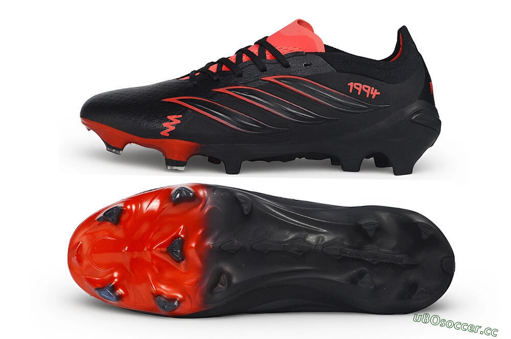 Unisex Adidas Predator 26 Elite 1994 FG Firm Ground Low-Tops Football Boots - Black/Core Black/Solar Red 1