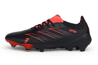 Unisex Adidas Predator 26 Elite 1994 FG Firm Ground Low-Tops Football Boots - Black/Core Black/Solar Red