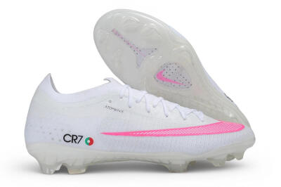Unisex CR7 x Nike Air Zoom Mercurial Vapor 17 Elite FG Firm Ground Low-Tops Football Boots - White/White/Pink Blast