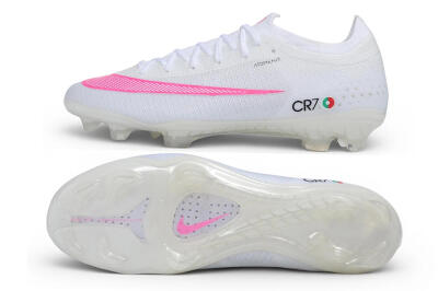 Unisex CR7 x Nike Air Zoom Mercurial Vapor 17 Elite FG Firm Ground Low-Tops Football Boots - White/White/Pink Blast