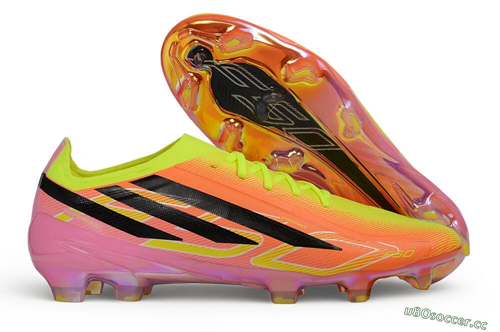 Unisex Adidas F50 Hyperfast Elite Laceless FG Firm Ground Low-Tops Football Boots - Orange/Solar Yellow/Lucid Pink 2