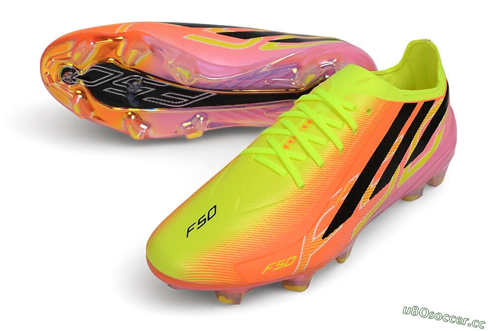 Unisex Adidas F50 Hyperfast Elite Laceless FG Firm Ground Low-Tops Football Boots - Orange/Solar Yellow/Lucid Pink 3