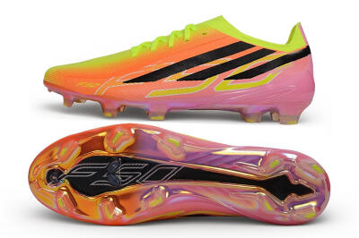 Unisex Adidas F50 Hyperfast Elite Laceless FG Firm Ground Low-Tops Football Boots - Orange/Solar Yellow/Lucid Pink