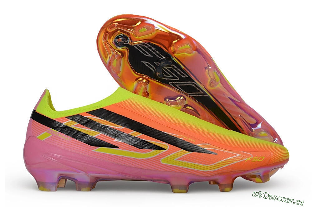 Unisex Adidas F50 Hyperfast Elite Laceless FG Firm Ground Low-Tops Football Boots - Orange/Solar Yellow/Lucid Pink 2