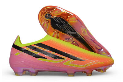 Unisex Adidas F50 Hyperfast Elite Laceless FG Firm Ground Low-Tops Football Boots - Orange/Solar Yellow/Lucid Pink