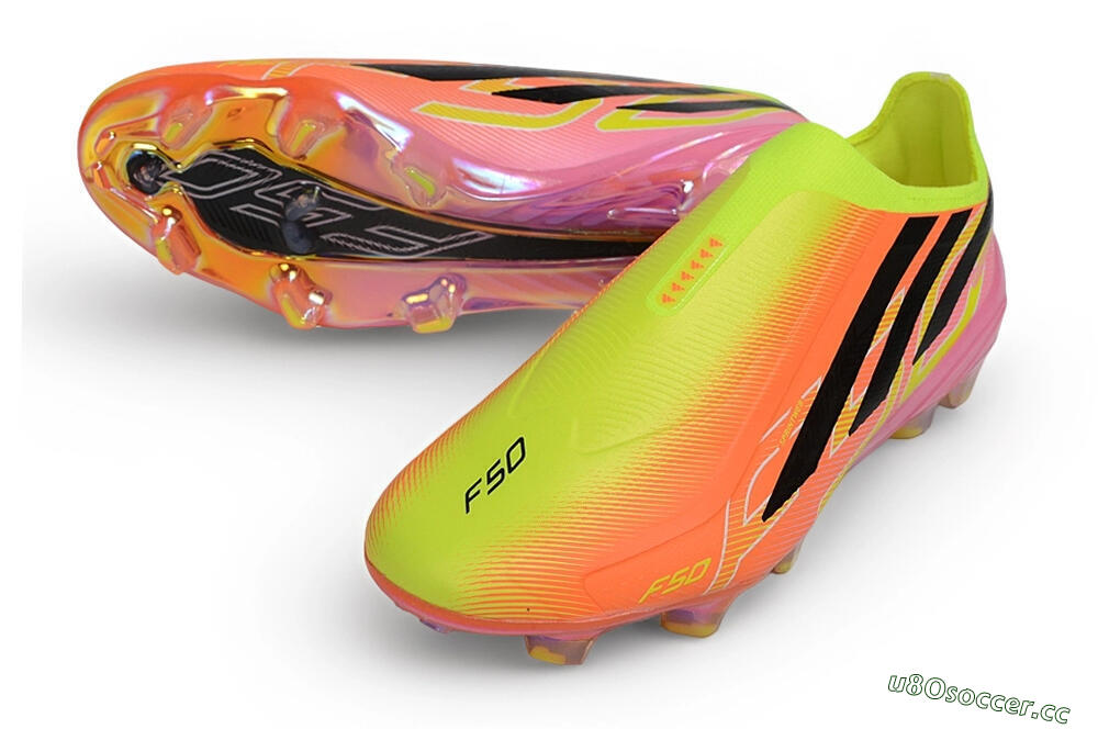 Unisex Adidas F50 Hyperfast Elite Laceless FG Firm Ground Low-Tops Football Boots - Orange/Solar Yellow/Lucid Pink 3