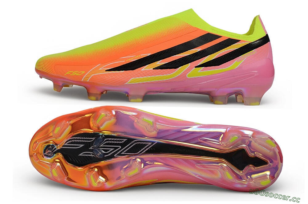 Unisex Adidas F50 Hyperfast Elite Laceless FG Firm Ground Low-Tops Football Boots - Orange/Solar Yellow/Lucid Pink 1