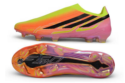 Unisex Adidas F50 Hyperfast Elite Laceless FG Firm Ground Low-Tops Football Boots - Orange/Solar Yellow/Lucid Pink