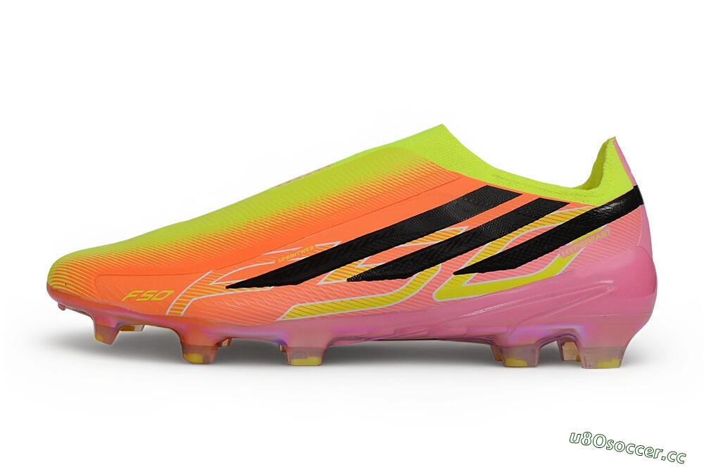 Unisex Adidas F50 Hyperfast Elite Laceless FG Firm Ground Low-Tops Football Boots - Orange/Solar Yellow/Lucid Pink 0